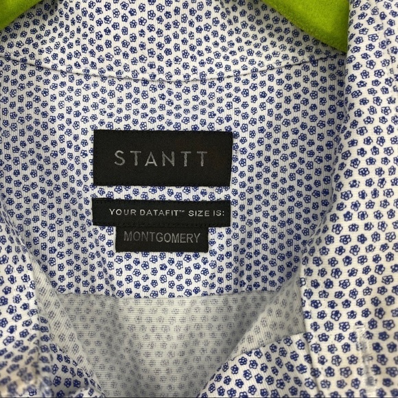 Stantt white blue flower print buttonup shirt Montgomery. Long sleeve collared - Picture 5 of 11